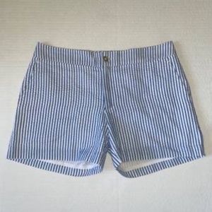 Duffield Lane Saginaw Nautical Stripe Blue White Seersucker Shorts